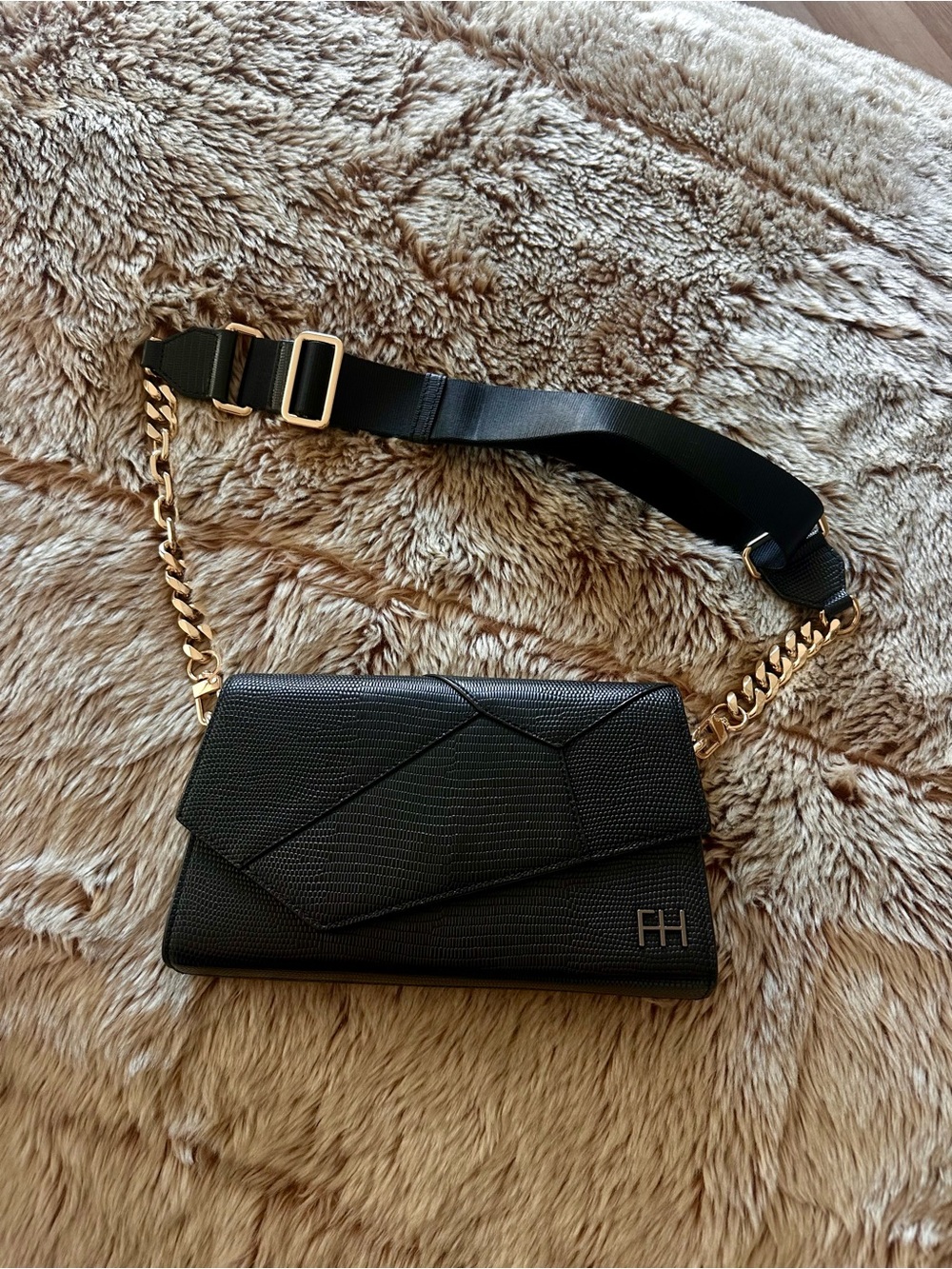 F+H Studios Black Crossbody Chain Bag with Gold Hardware